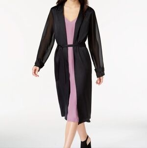 Kensie Black Belted Blazer Jacket Size Medium Pockets Sheer Arms